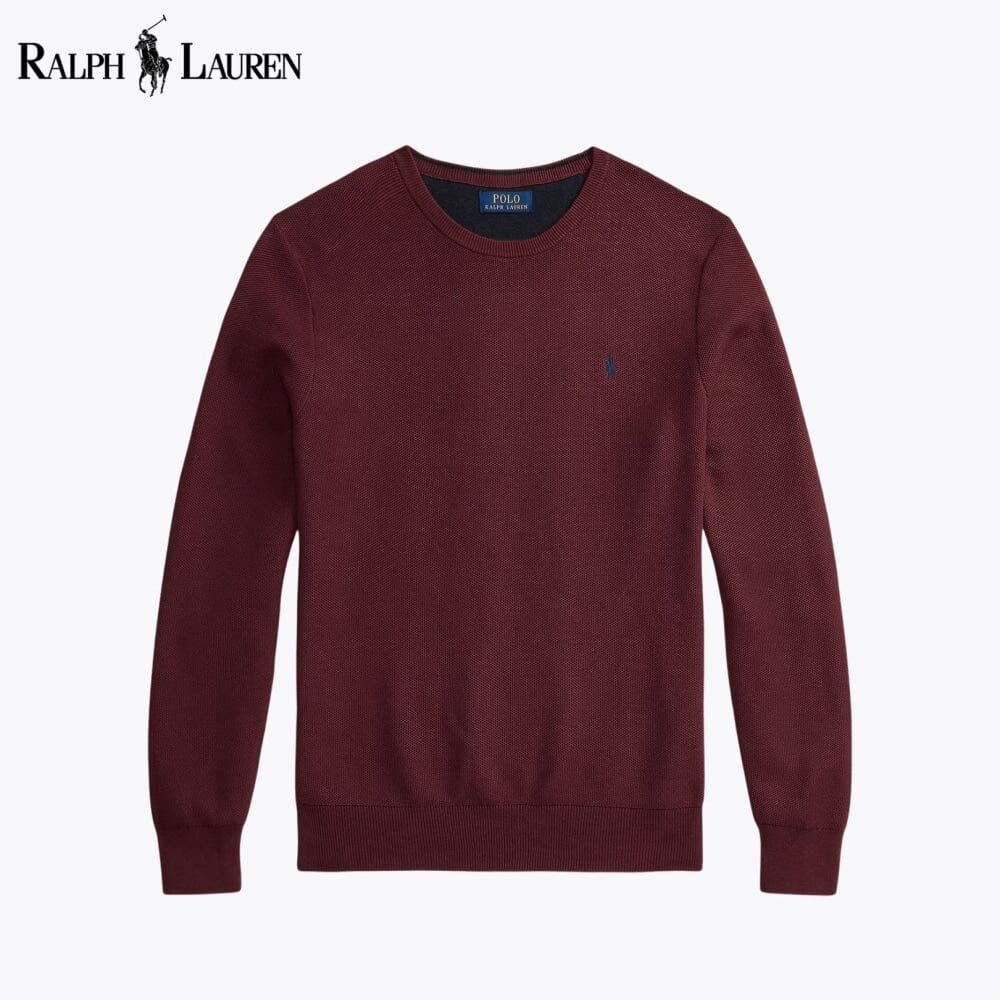 RL Mesh-Strick-Baumwollpullover mit Rundhalsausschnitt