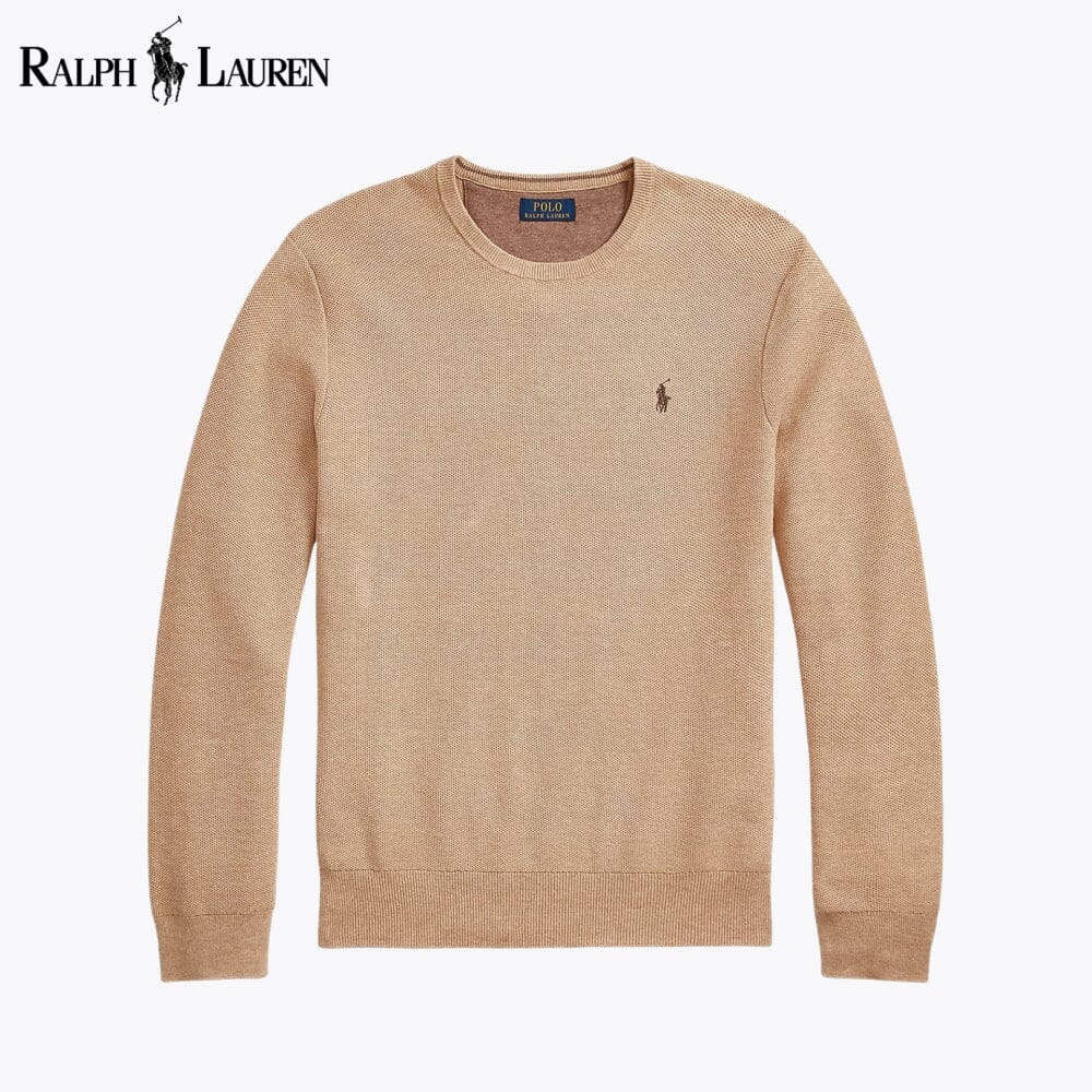 RL Mesh-Strick-Baumwollpullover mit Rundhalsausschnitt