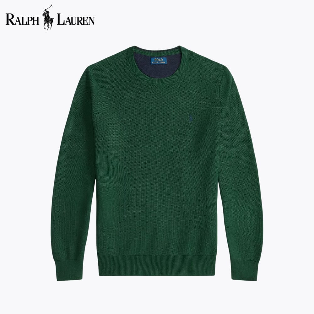 RL Mesh-Strick-Baumwollpullover mit Rundhalsausschnitt